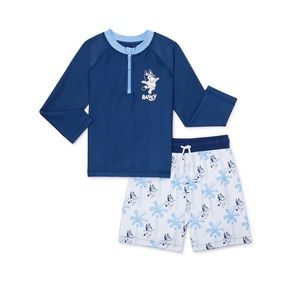 Bluey Swim Suit Set Long-Sleeve Rashguard w/ Shorts Boy 5T NWT